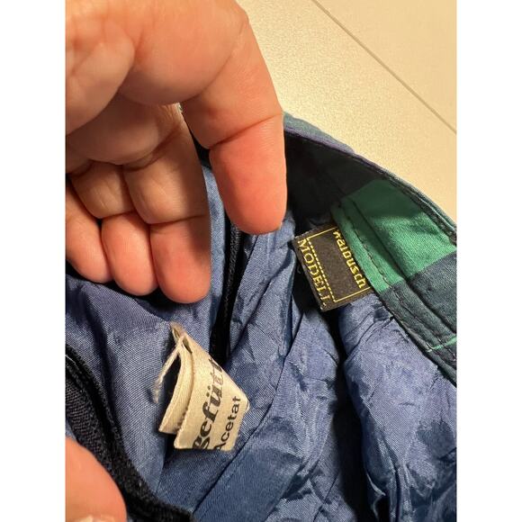 Vintage Button Front Walbusch Plaid A-line midi skirt blue green pockets Size 8 - Picture 4 of 8